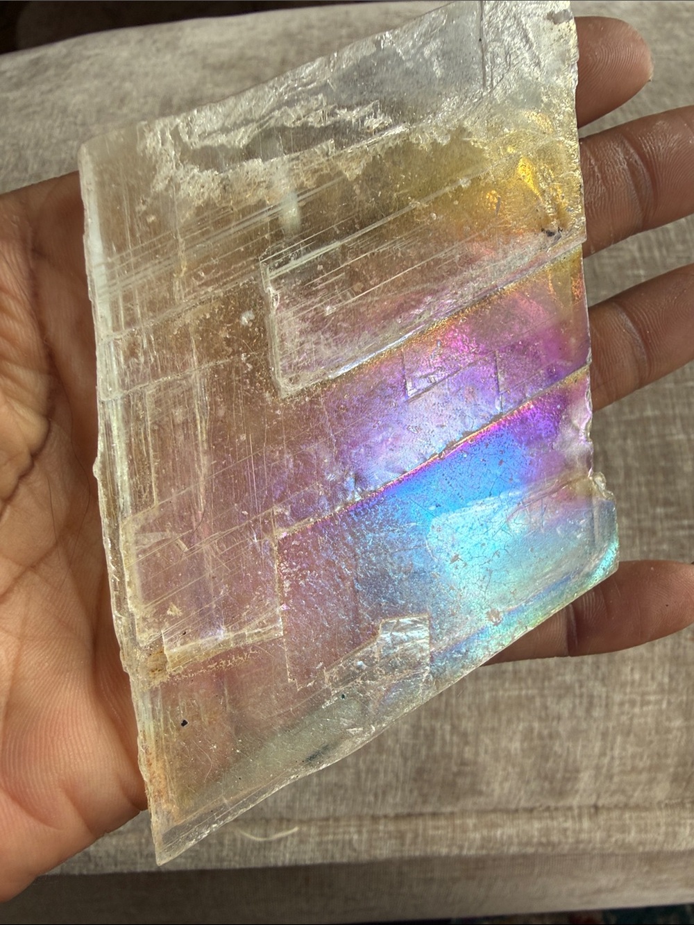 Iridescent Selenite Charging Plate - Clear with Rainbow Sheen